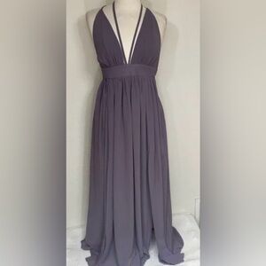 Mind Code Lavender Gray Halter Strappy Grecian Maxi Dress Size Small